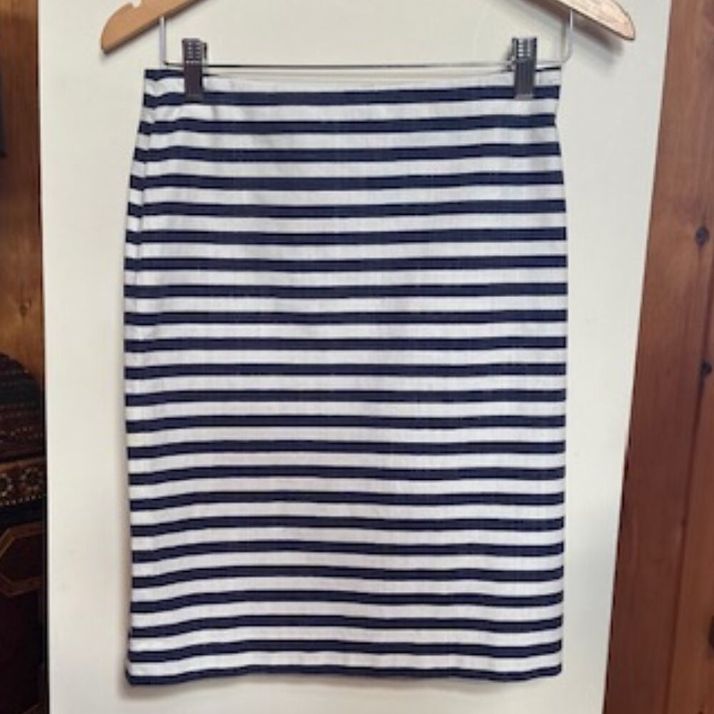 TALBOTS - Navy Blue and White Stripes Nautical Skirt – 2